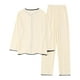 thumbnail image 4 of Conjunto de pijama de otoño-invierno para mujer: top de manga larga con cuello en V y pantalones; ropa de estar por casa suave de poliéster y spandex; corte holgado para dormir y llevar en casa., 4 of 7