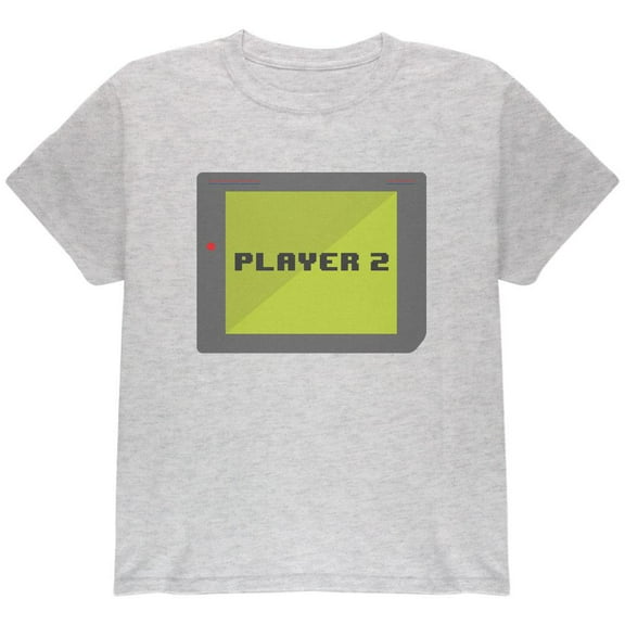Halloween Old School Gamer Player 2 Youth T Shirt Light Heather Grey YSM