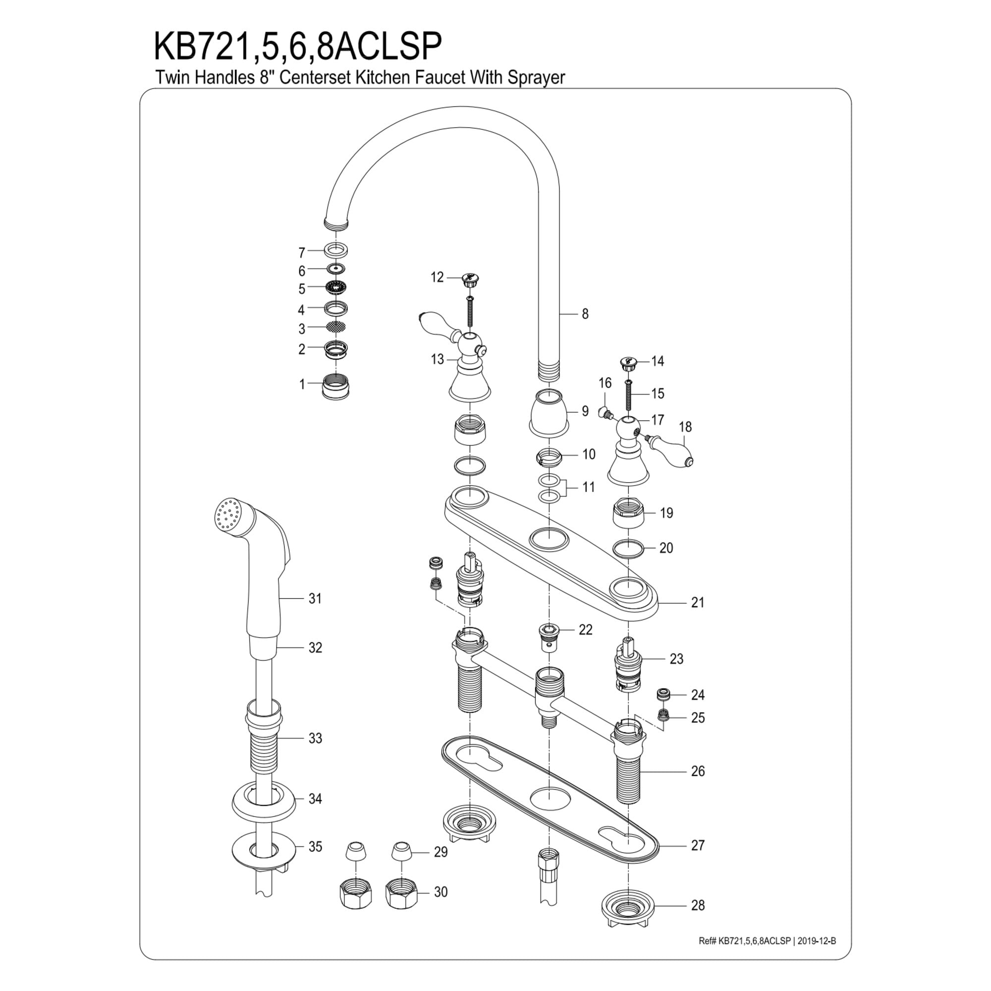 Kingston KB721ACLSP American Classic Two-Handle 4-Hole 8" Centerset Kitchen Faucet with Side Sprayer in Polished Chrome