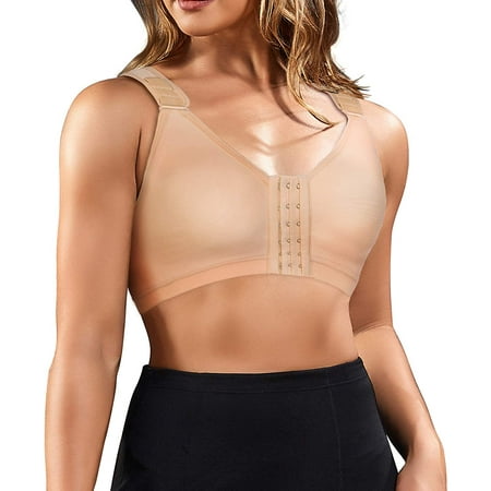 

Nebility Women Post-Surgical Sports Support Bra Front Closure with Adjustable Straps Wirefree Racerback(Beige XX-Large)
