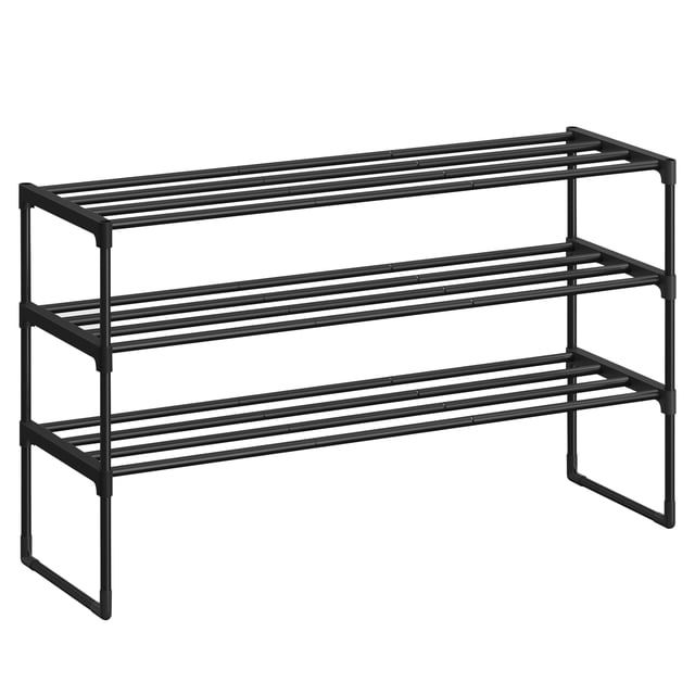 SONGMICS Zapatero de 3 Niveles, Estantería de Metal, Estantería de Zapatos, para 12 a 15 Pares, 30 x 92 x 55 cm, Estante Apilable, Negro