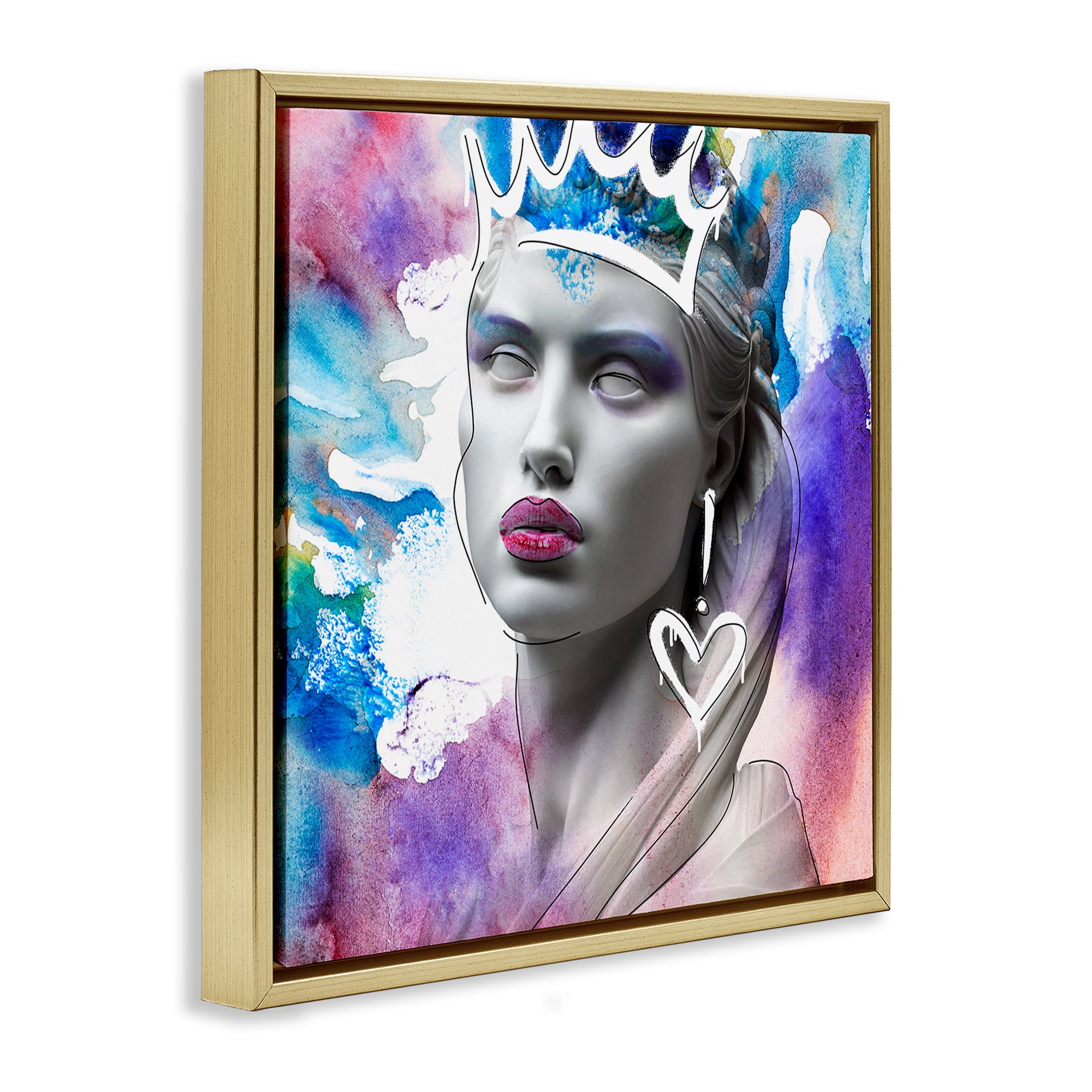 Stupell Industries Modern Crowned Woman People Painting Gold Floater Framed Canvas Art Print Wall Art, 18 x 18