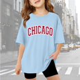 thumbnail image 2 of Little Girl Shirts Size 13-14 Years Tops for Teens Vacation Tops Graphic Printed Top Oversized Tops Casual Crewneck Basic Tees #Light Blue, 2 of 5