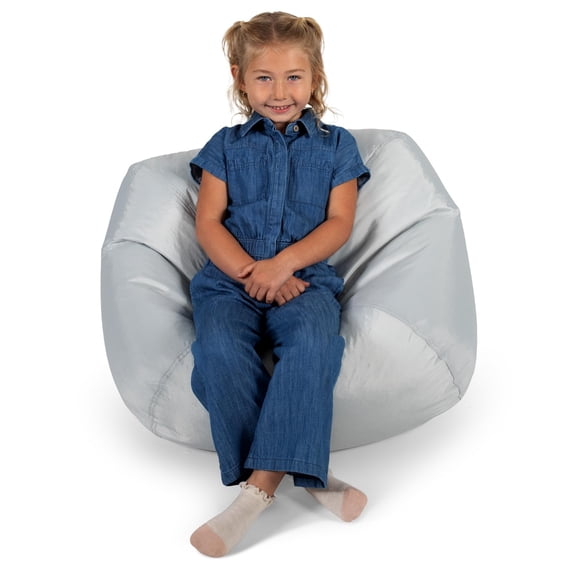 Classic Bean Bag Chair for Kids Bedroom and Reading Nook, Easy-Clean Gray, Durable Nylon Polyester Blend, 2 feet Refillable