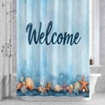 thumbnail image 2 of Summer Ocean Bathroom Shower Curtain, Watercolor Starfish Shell Welcome Text Waterproof Washable Soft Bath Curtain for Bathtub Decor with 12 Hooks&Grommet, 36x72 Inch, 2 of 9