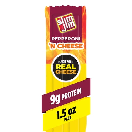 Slim Jim Beef 'N Cheese Smoked Meat Sticks, Pepperoni Flavor, 10g Protein Per Serving, 1.5 oz.