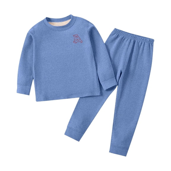 CYRBOKO Toddler Boys' Thermal Sets, Soft Elastic Waist Cotton Long Sleeve Loungewear Sets Blue Size 2-3 T