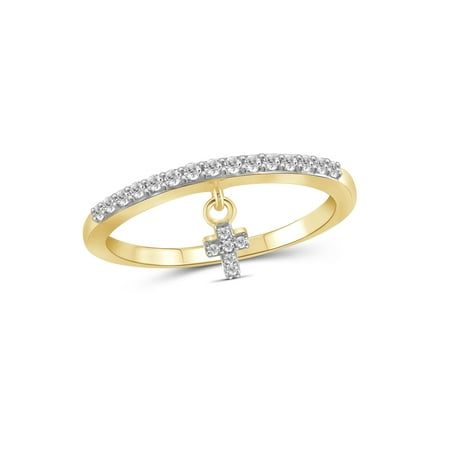 1/5 Carat T.W. White Diamond 14k Gold Over Silver Cross Stackable Ring