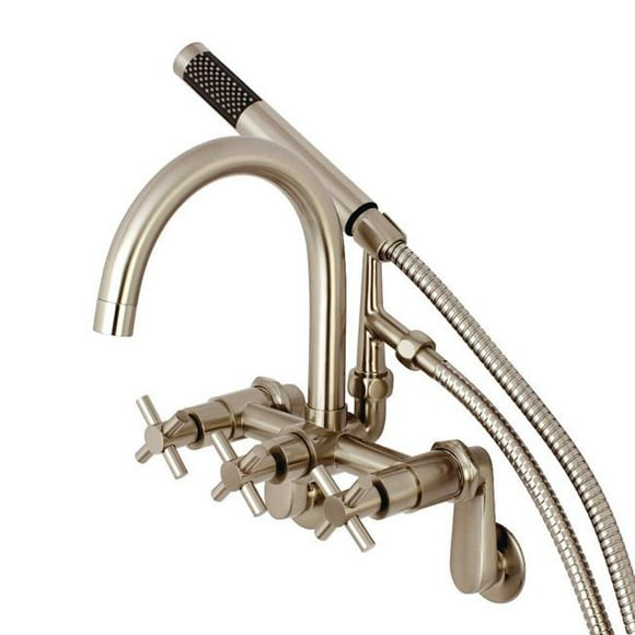 Aqua Vintage AE8158DX Wall Mount Tub Filler with Hand Shower, Brushed Nickel - 5.13 x 6.94 x 8.31 in.