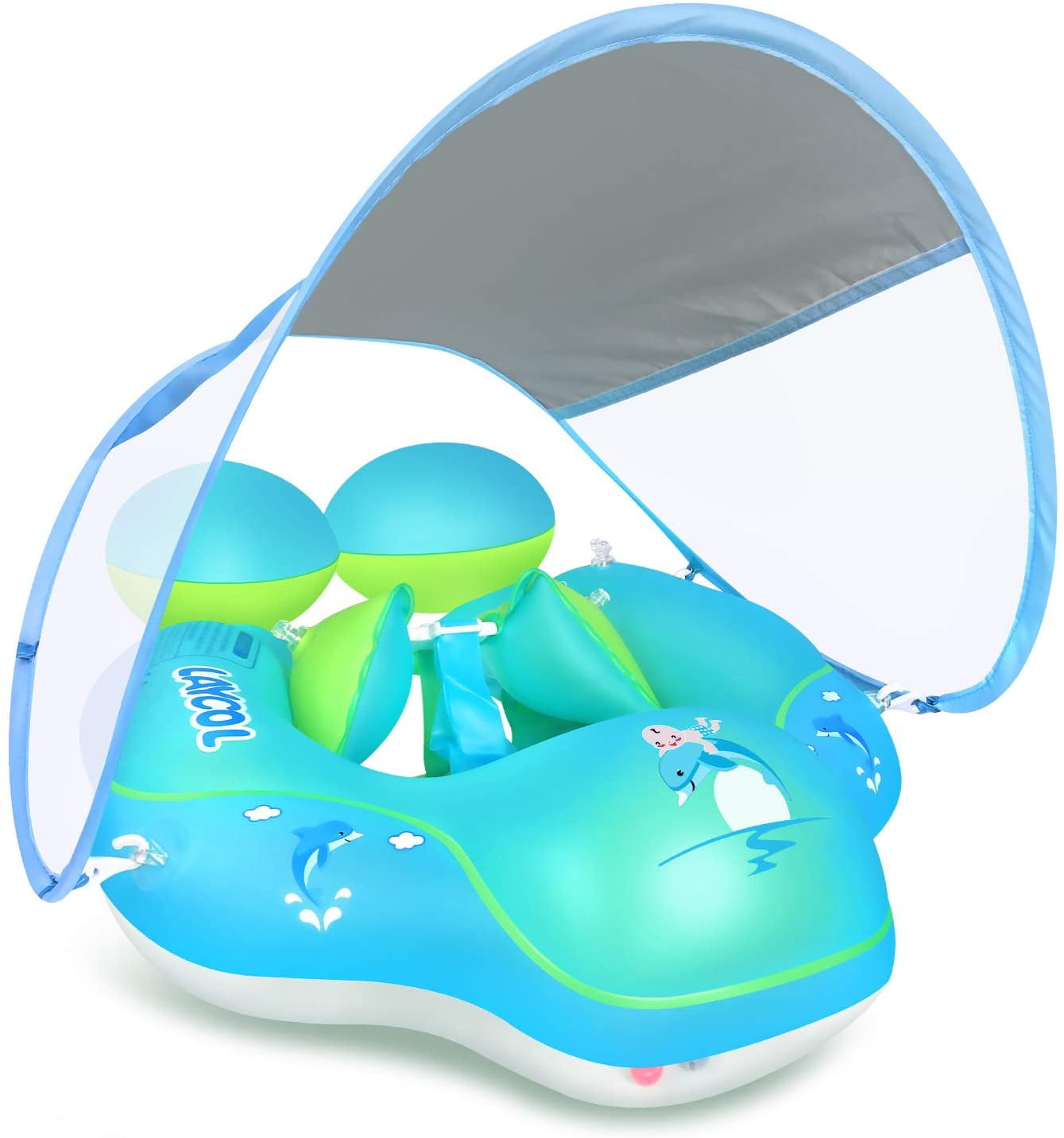 LAYCOL Baby Pool Float with UPF50+ Sun Protection Canopy,Add Tail Never