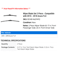 thumbnail image 2 of Wiper Blade Set 2 Piece - Compatible with 2015 - 2018 Acura TLX 2016 2017, 2 of 2