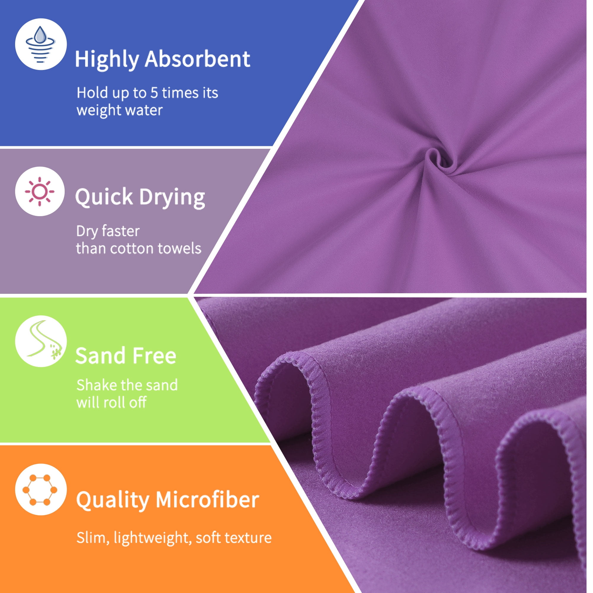 Unique Bargains Quick Dry Microfiber Beach Camping Towel 30" x 60" Purple