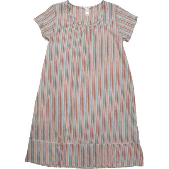 Womens Peach Aqua & Blue Vertical Striped Nightie Night Gown Sleep Shirt