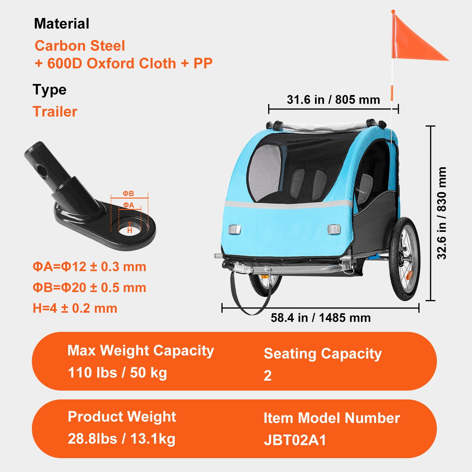 SKYSHALO Two Wheel Child Bicycle Trailer, Gray