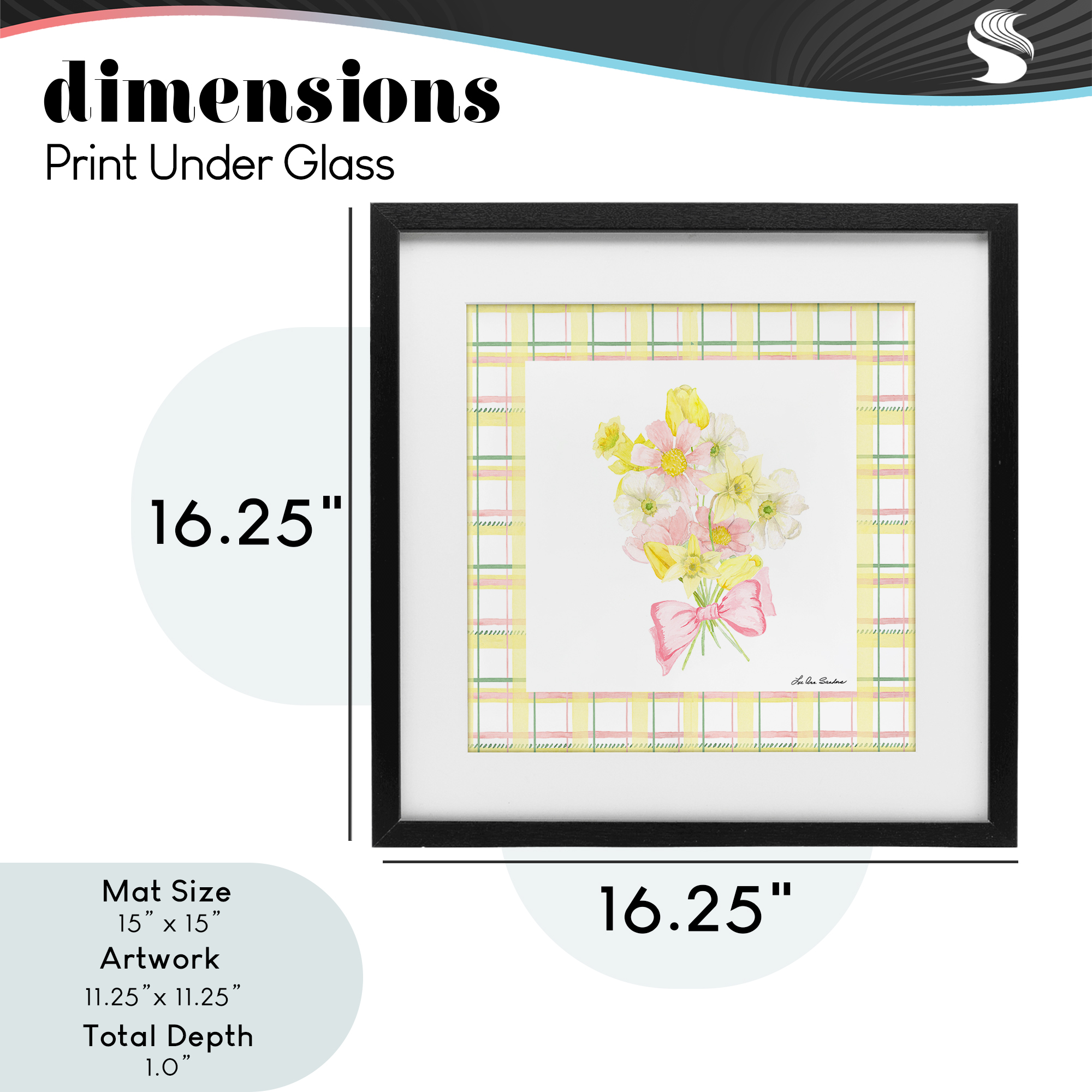 Spring Daffodils on Plaid Black Framed Print Under Glass, design by Lee Ann Sanders
