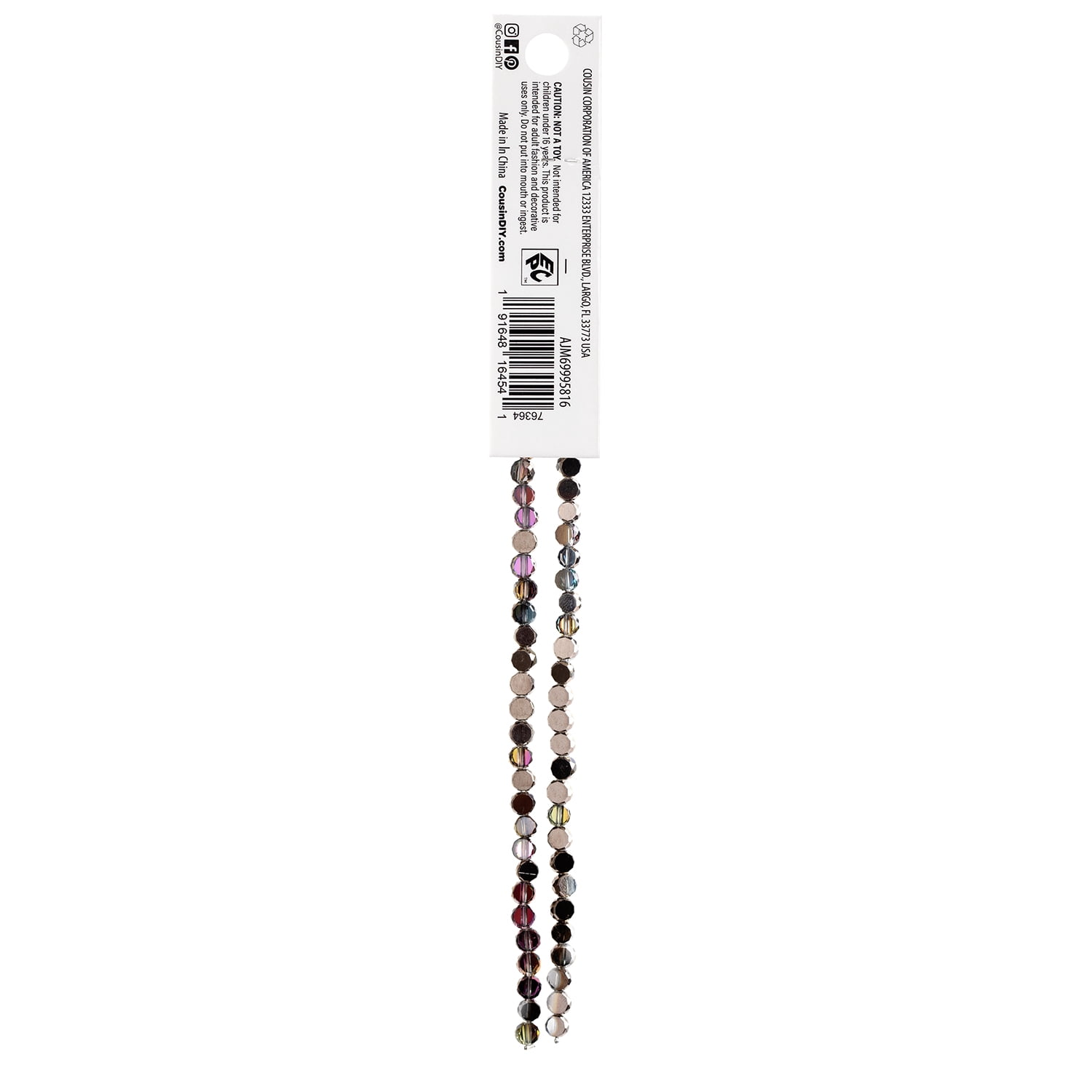 (2 pack) Cousin DIY 15 in 2-Strand Black AB Coin Beads, 5 mm, 70 Piece, Model 69995816