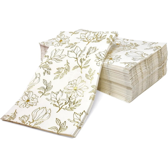 Gift Boutique Floral Guest Napkins, 100 Count 3-Ply Disposable Paper Towels, Gold Flower Design, Spring Party, Bathroom, Dinner, Wedding Supplies