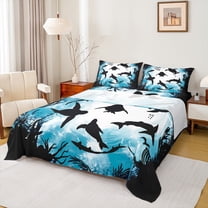 Homewish Kawaii Sealife Child Twin Sheet Sets, Cartoon Ocean Marine Animal Twin Fitted Sheet, Walrus Shark Lover Flat Sheet, Breathable Home Decor, 3pcs