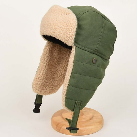 XUNKUSGA Trapper Hat Cold Weather Warm Men Caps Soft Sherpa Fleece Winter Hats for Men With Fleece Ear Flaps and Adjustable Skiing Thickened Windproof Women's Hat Green