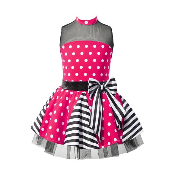 Rswnyirn Kids Girlls Polka Dots Ballet Tutu Dress Ballet Gymnastics Leotard Dance Performance Costume HotPink 12