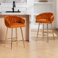 thumbnail image 3 of 26" Counter Height Bar Stool, Velvet Upholstered with Hand-Wave Back, Golden Chrome Base & Footrest, Modern Kitchen Island Stool, Orange, 3 of 8