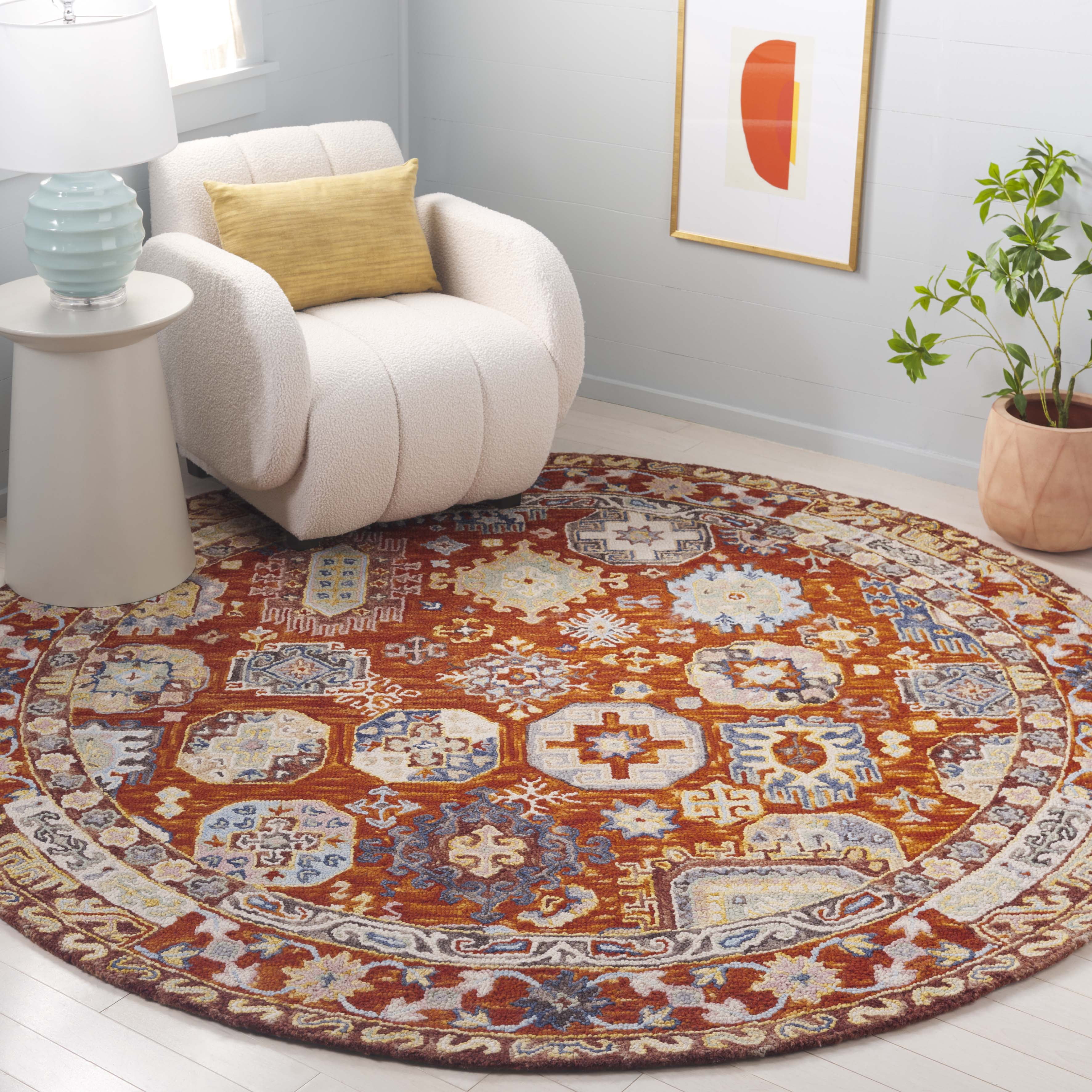 SAFAVIEH Aspen Joandra Oriental Area Rug, Rust/Ivory, 7' x 7' Round