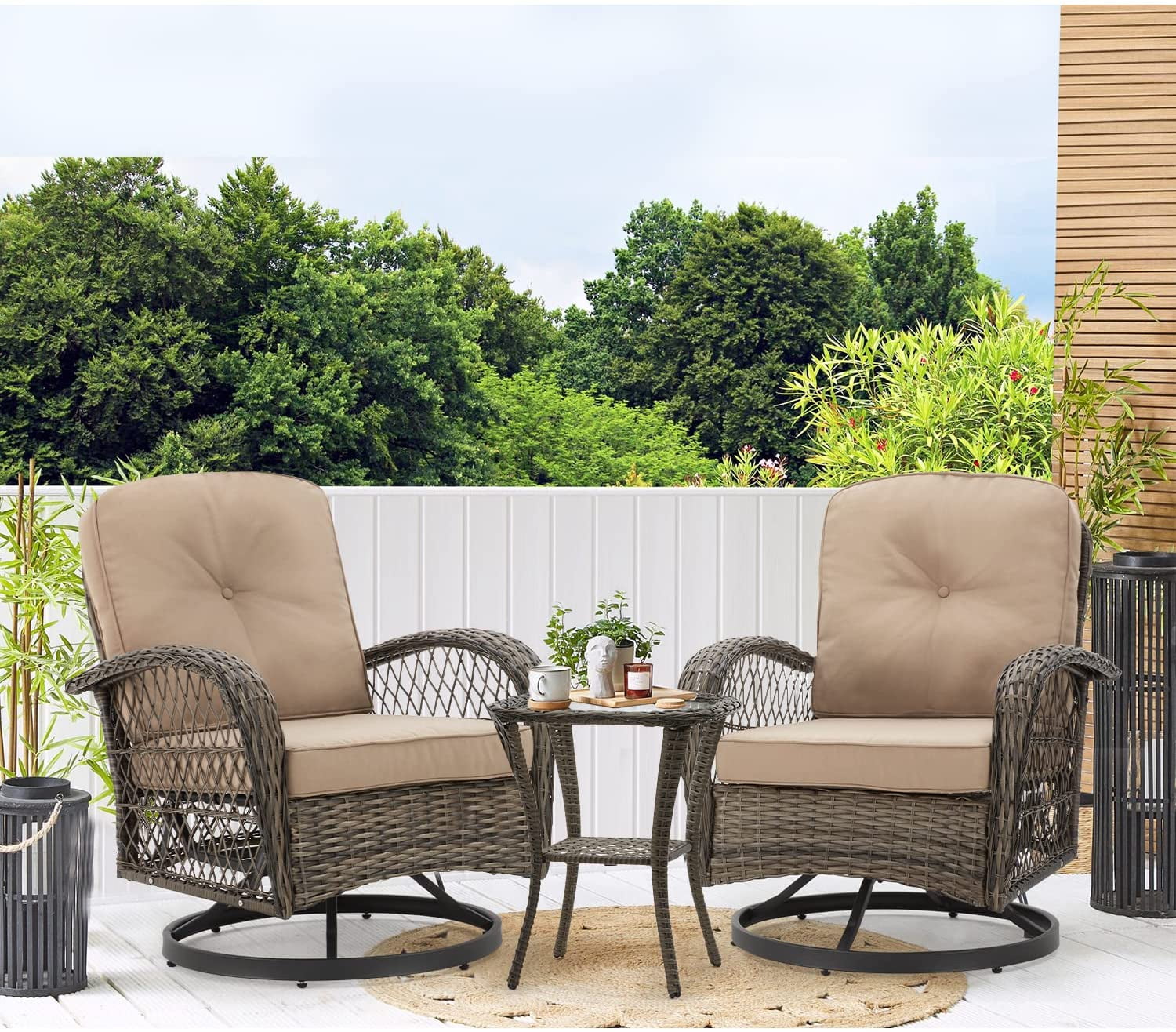 Oakmont all weather wicker 2025 3 piece glider set