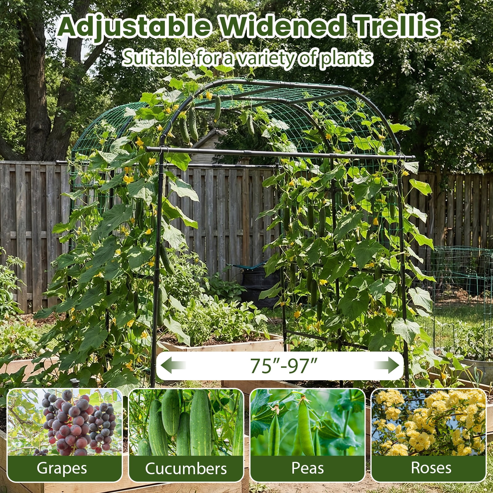Costway Metal Garden Arch Trellis for Climbing Plants Outdoor, Wide Cucumber Trellis