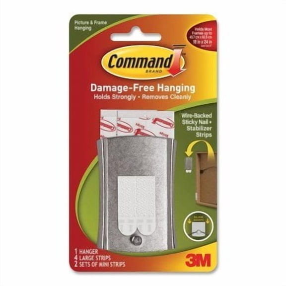 3M Wire Backed Hanger w/Adhes, Sticky Nail, Holds 6lbs. [Set of 2]