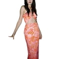 thumbnail image 2 of VISgogo Vestido largo para mujer, con cordones, cuello halter, ahuecado, sin espalda, con estampado de flores, fiesta de verano, vestido con abertura en la playa VISgogo  moda, 2 of 4
