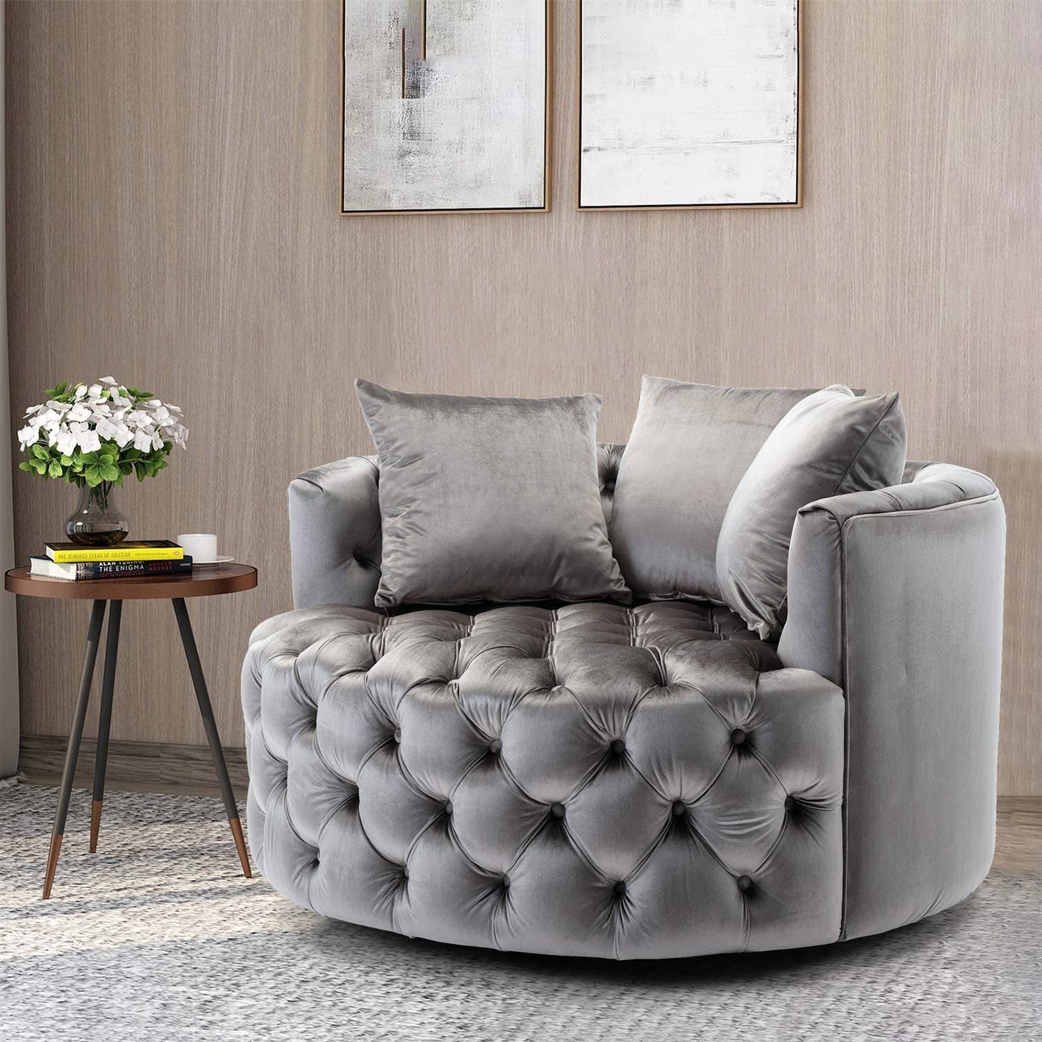 Modern Velvet Swivel Accent Chair Barrel Chair for Home Living Room