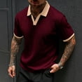 thumbnail image 2 of Men's Textured Knit Polo Shirt, Contrast Collar V Neck Short Sleeve Casual Top for Everyday Wear Wine, 2 of 5