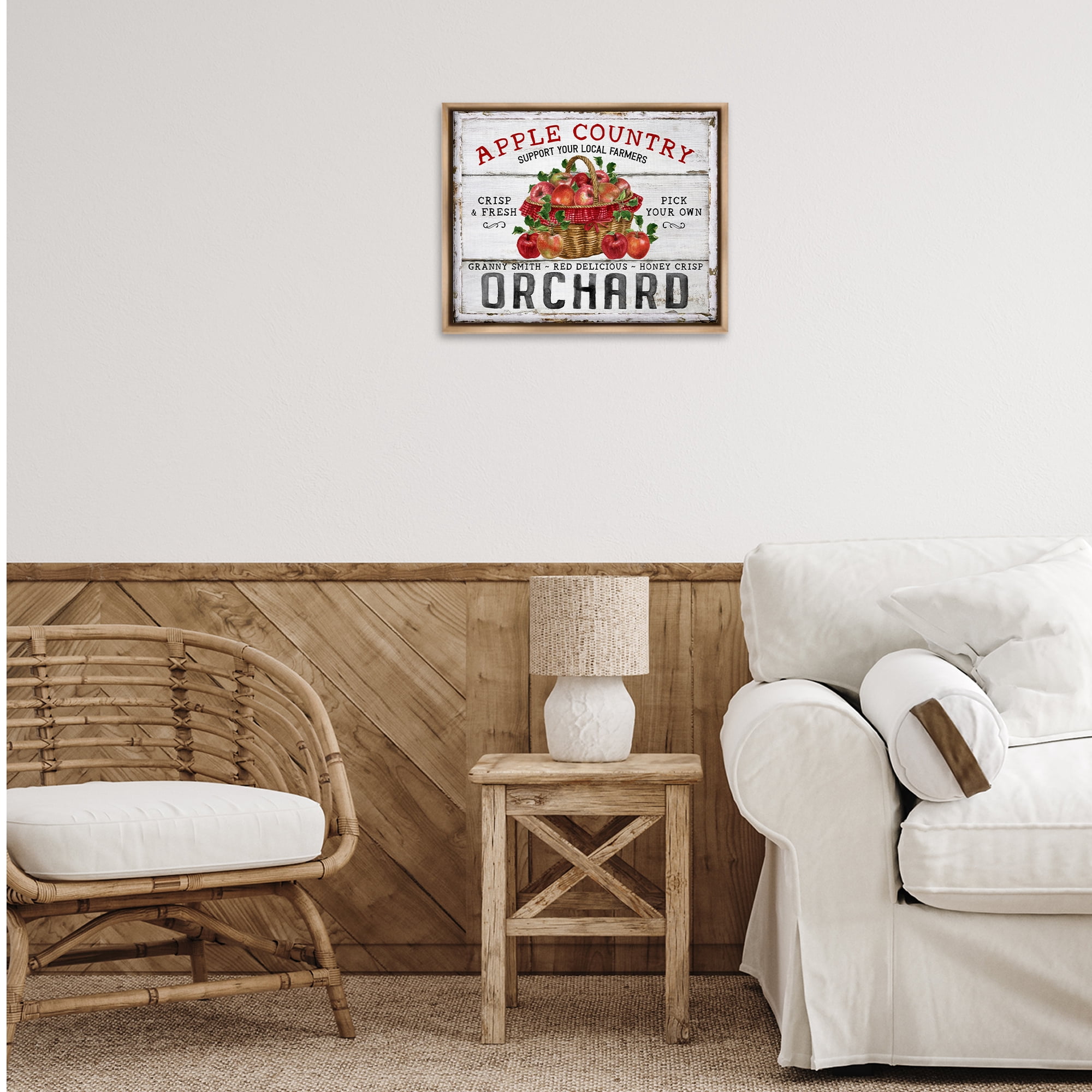 Stupell Industries Rustic Apple Orchard Holiday Painting Brown Floater Framed Canvas Art Prints Wall Art, 21 x 17