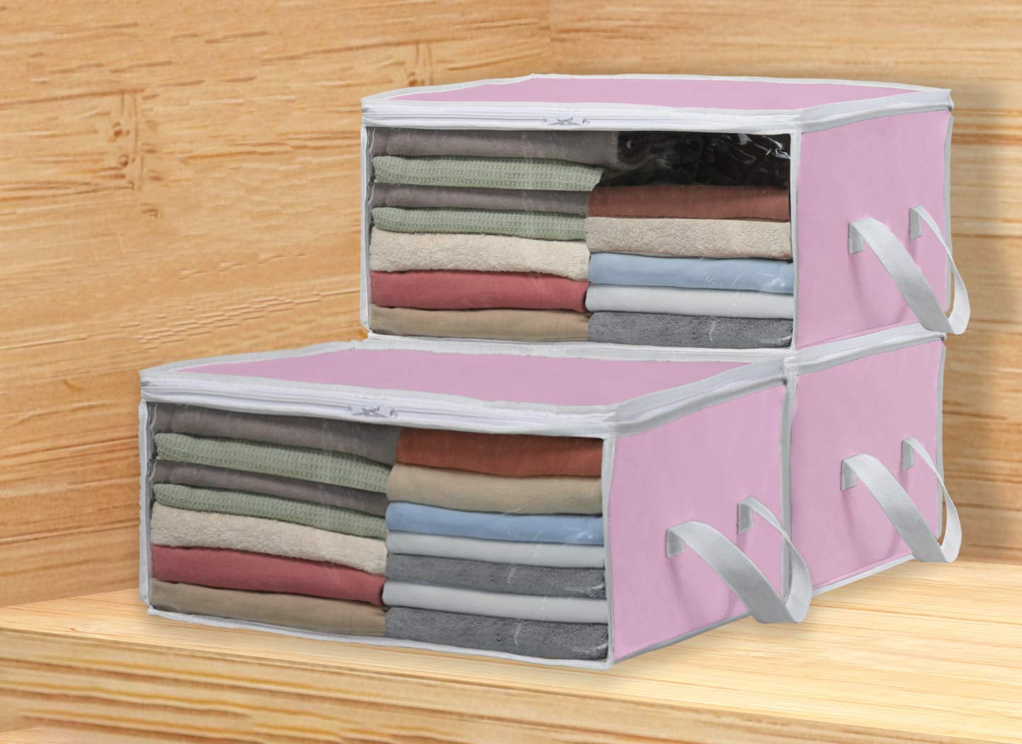 4Pcs Closet Storage Bins 15.7×10.6×6.7 Inch Clothing Bin With Clear Window  Foldable Closet Organization Cotton Linen Wardrobe Storage Box Closet Organ