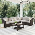 thumbnail image 3 of Martha Stewart Indoor-Outdoor Modular Patio 6-Seat Sectional Sofa in Brown Rattan Wicker with Tan All-Weather Cushions, 3 of 11