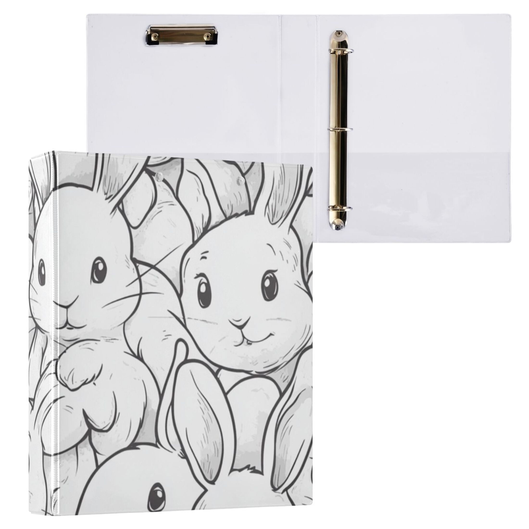 Cartoon Bunny Rabbits 3 Ring Binders 1.5 inch Hardcover File Folders with Interior Pockets A4 Size Organizer for School Office Hospital