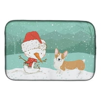 Pembroke Corgi Snowman Christmas Dish Drying Mat