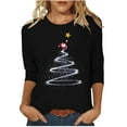thumbnail image 1 of Hauts d'Été pour Femmes T-Shirt Imprimé de Noël Décontracté Manches Courtes Col Rond Tee Graphique Blouses pour Femmes, Noir, 2TG, 1 of 5