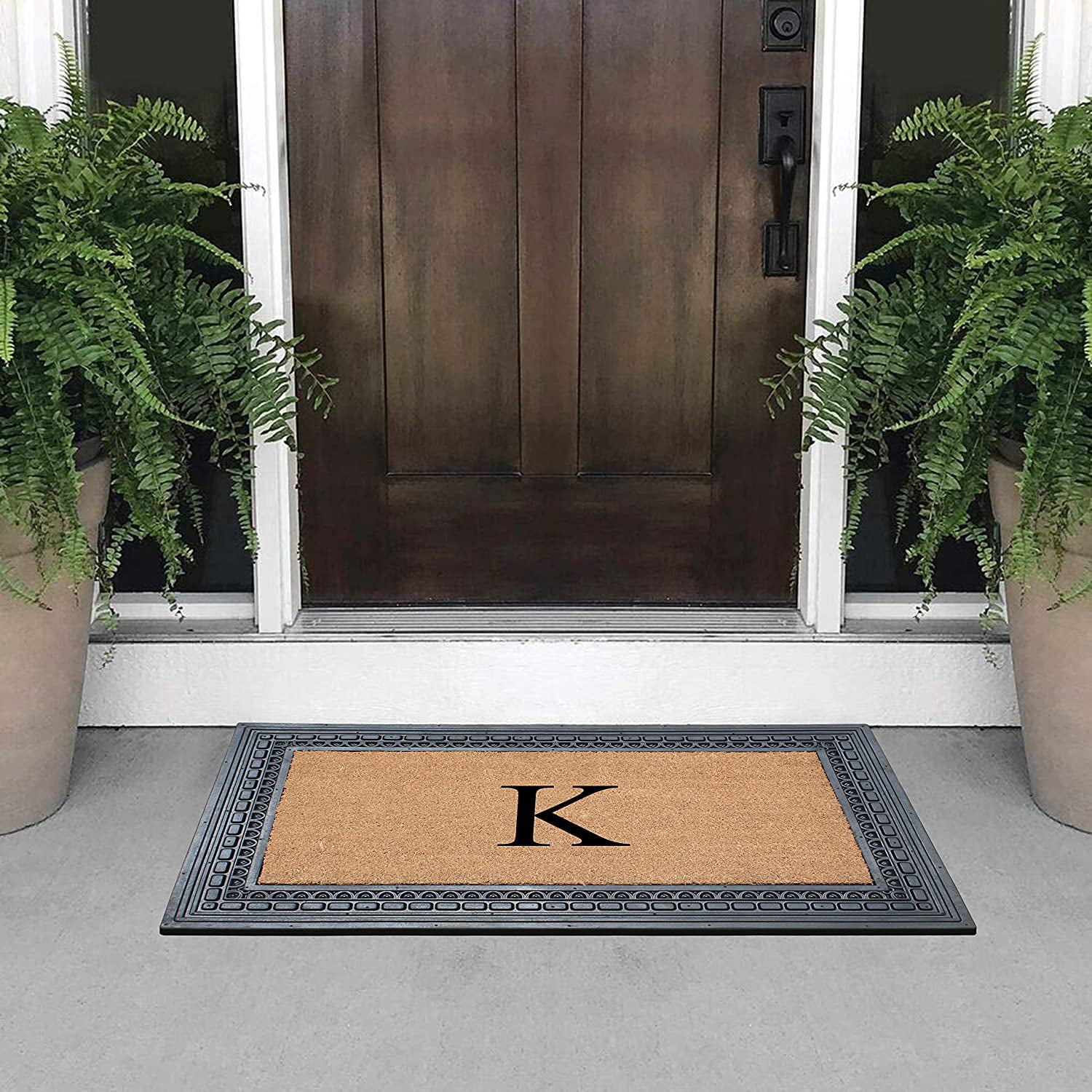 A1HC Natural Rubber & Coir 24x39 Monogrammed Doormat For Front Door, Anti-Shed Treated Durable Doormat for Outdoor Entrance, Heavy Duty, Low Profile, Easy to Clean, Long Lasting Front Porch Entry Rug