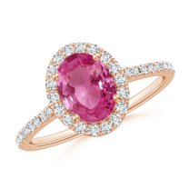 Angara Rings - Natural 1.45 ct Pink Sapphire Halo Ring with Diamonds in 14K Rose Gold for Women (Size-8x6mm) | September Birthstone Jewelry, Birthday, Anniversary, Jewelry Gift for Women