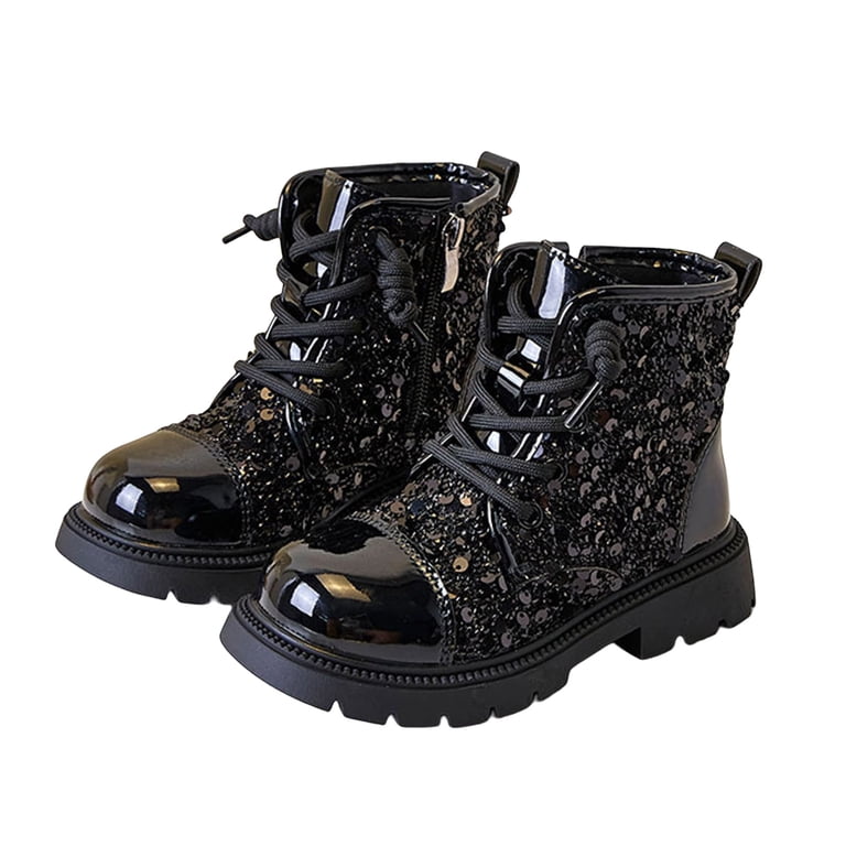 sequin dress combat boots Mostsola Girls Glitter Ankle Boots Little Big Kids Combat Booties Lace up Winter Dress Sequin Boots, Kids Unisex, Size: Little Kids 11, Silver