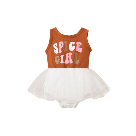 

Calsunbaby Lovely Baby Girl Romper Infants Round Neck Sleeveless Lettering with Solid Tulle Skirt Triangle Crotch Bodysuit Kids Clothing