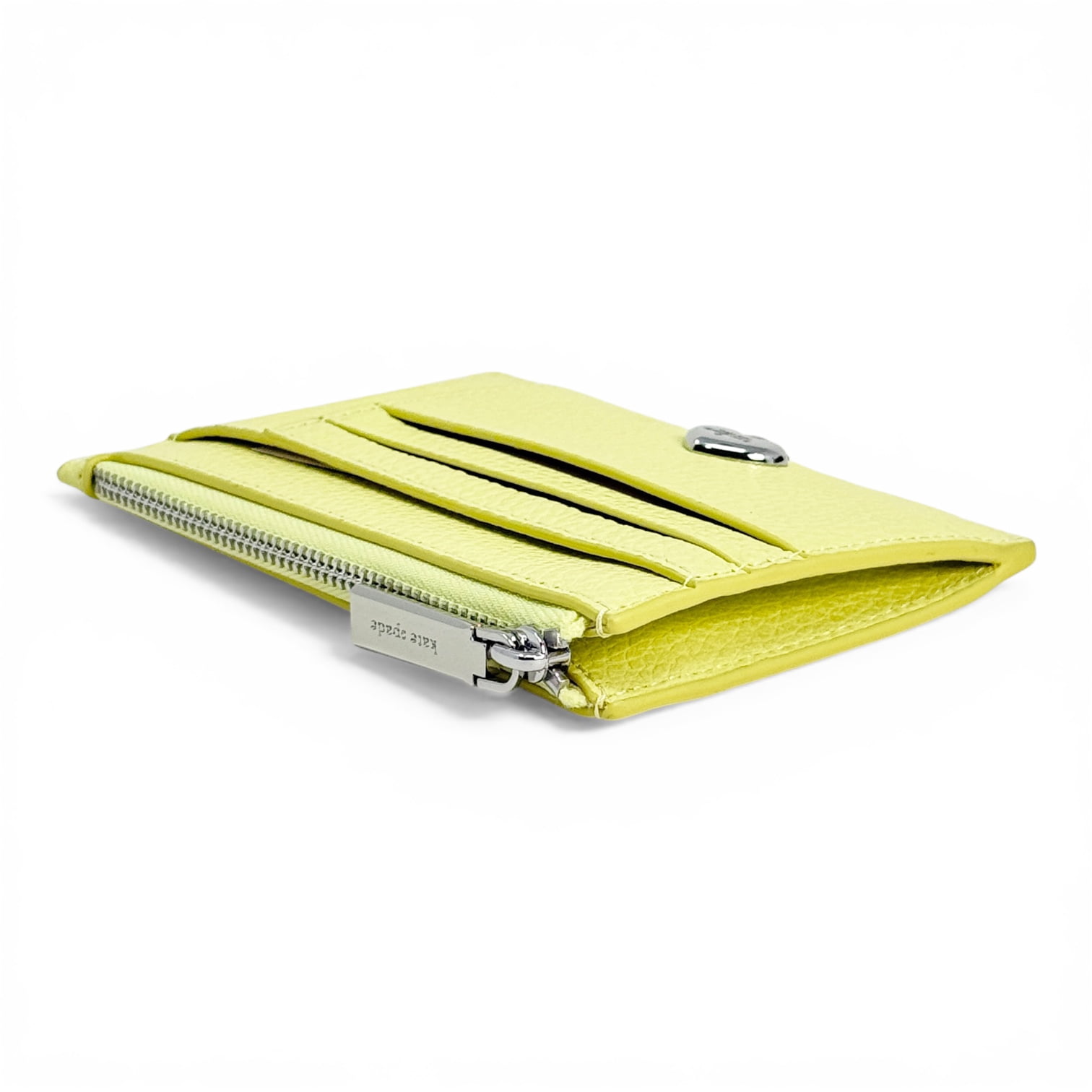 Kate Spade Kayla Large Slim Cardholder –Tennis Ball | Pebbled Leather | 8 Card Slots | Zip Pocket | Women's