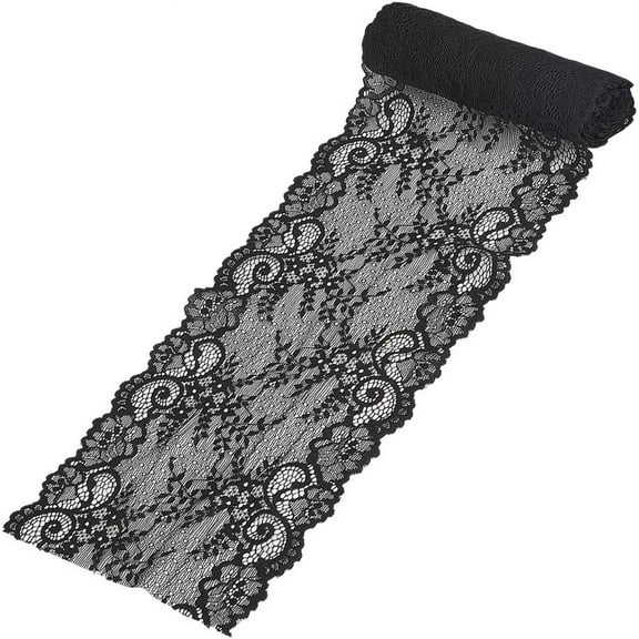 5 Yards 6 3/4 Inch Black Lace Edge Roll Trim Wide Vintage Flower Lace Ribbon Nylon Floral Crochet Fabric Appliques Trimming Bulk for Sewing Making Crafts Clothes Home Decor Gift Wrapping Diy Black