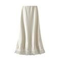 thumbnail image 4 of oqasdz Satin Skirts for Women with Allover Lace Trim High Waist Elegant Bodycon Midi Length Flowy Draped Ladies Fashion Outdoor Streetwear, 4 of 4