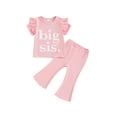 thumbnail image 2 of Aojekbee Baby Girl Summer Outfits Letter Embroidery Short Sleeve T-Shirt and Elastic Flare Pants Cute 2 Piece Clothes, 2 of 10
