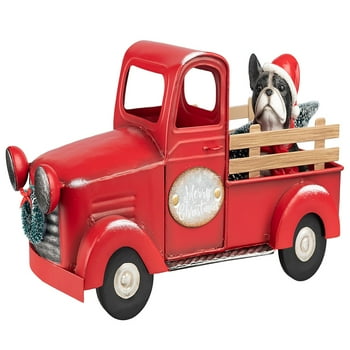 Holiday Time Antique Red Metal Truck With Dog op Decoration, 13"x6"
