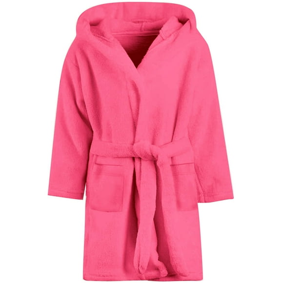 Girls' Fleece Robe, Warm Plush Flannel Bathrobe Hooded Pajamas Sleepwear Cosplay Costume Bath Robe for Toddler & Little Girls, Rose Red, US 7-8 Years, CN 140