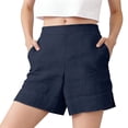thumbnail image 2 of Casual Shorts for Women Only Moment Workout Shorts Women Cotton and Linen Casual Loose Elastic Waist Drawstring Beach Cover Up Shorts Navy,XL, 2 of 5