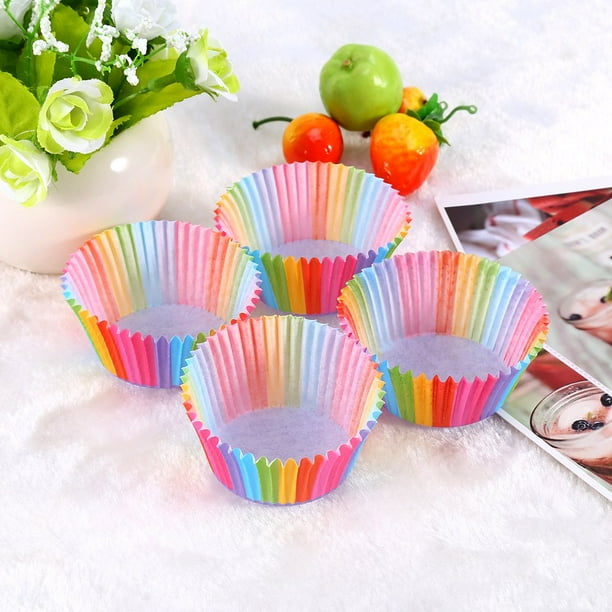 Dilwe Baking Cup 100 Pcs Rainbow Color Cupcake Liner Cupcake Paper